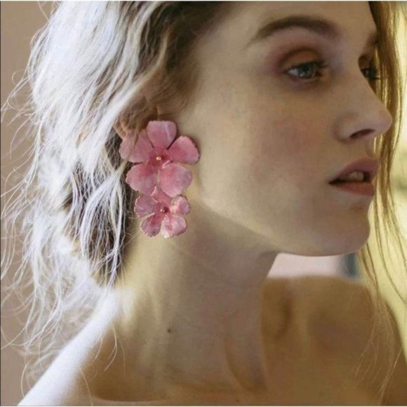 Flower Earrings Pink Big - Picture 1 of 3